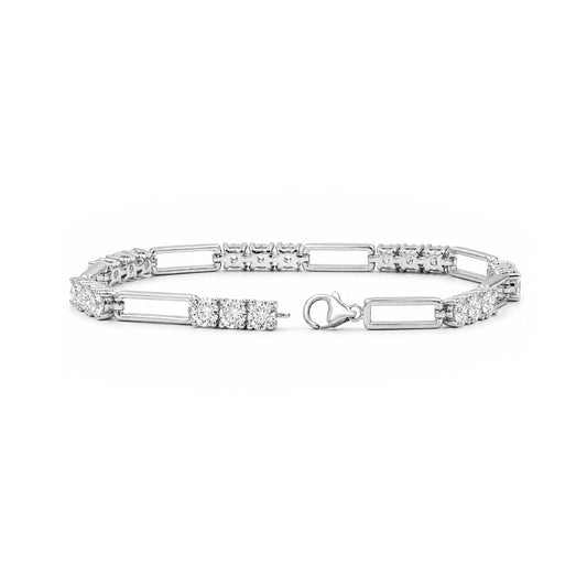 Venturant Lab Grown Diamond (F/VS+) 5.00 carat Round cut Sterling Silver Link Bracelet - Sterling Silver