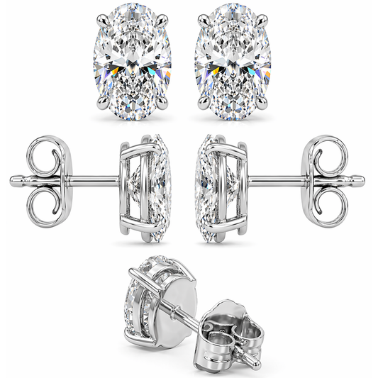 1.00 - 3.00 Carat T.W. Oval-cut Lab Grown Diamond (F/VS+) Stud Earrings with Double Notch Post & Pushback