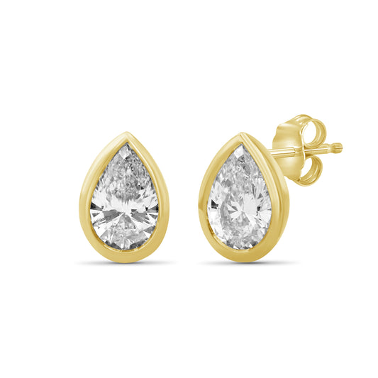 Venturant 1.00 - 2.00 Carat T.W. Pear-cut Lab Grown Diamond (F/VS+) 14K Gold Bezel set Stud Earrings with Double Notch Post & Pushback