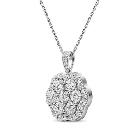 Venturant Lab Grown Diamond (F/VS+) 3.00 carat Round cut Sterling Silver Cluster Pendant - Sterling Silver