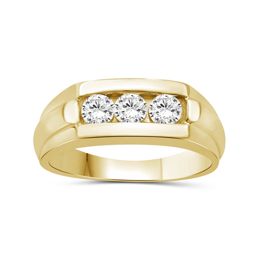 Venturant 0.50 Carat T.W. Round-cut Lab Grown Diamond (F/VS+) 14K Gold 3 Stone Men's Ring