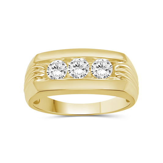 Venturant 1.00 Carat T.W. Round-cut Lab Grown Diamond (F/VS+) 14K Gold 3 Stone Men's Ring