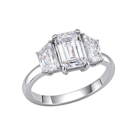 Venturant 3.00 Carat T.W. Emerald and Trapezoid-cut Lab Grown Diamond (F/VS+) 14K Gold 3 Stone Band Ring