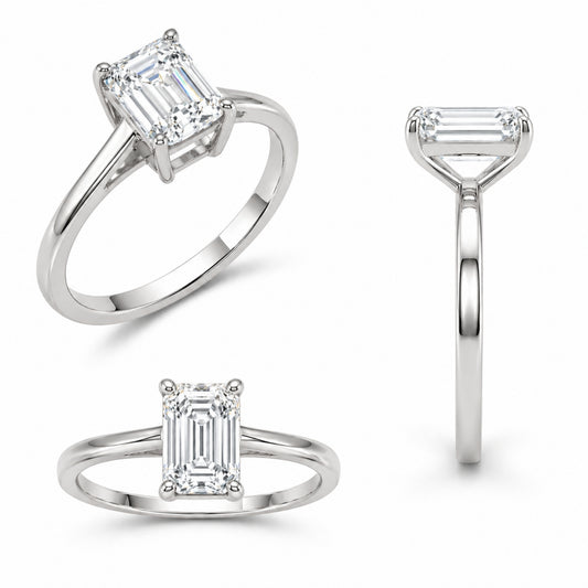 1.00-6.00 Carat T.W. Emerald-cut Lab Grown Diamond (D/VS+) 14K Gold Solitaire Ring