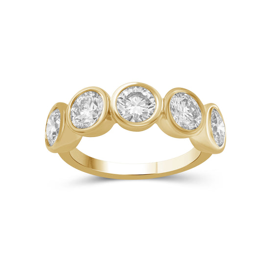 Venturant 3.00 Carat T.W. Round-cut Lab Grown Diamond (F/VS+) 14K Gold Bezel Set 5 Stone Band Ring
