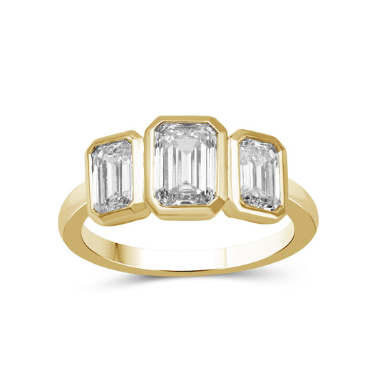 Venturant 2.50 Carat T.W. Emerald-cut Lab Grown Diamond (F/VS+) 14K Gold Bezel Set 3 Stone Ring