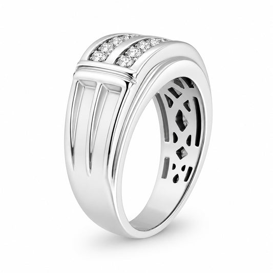 Venturant Lab Grown Diamond (F/VS+) 1.00 carat Round cut Sterling Silver Men's Ring - Sterling Silver | Gold over Silver