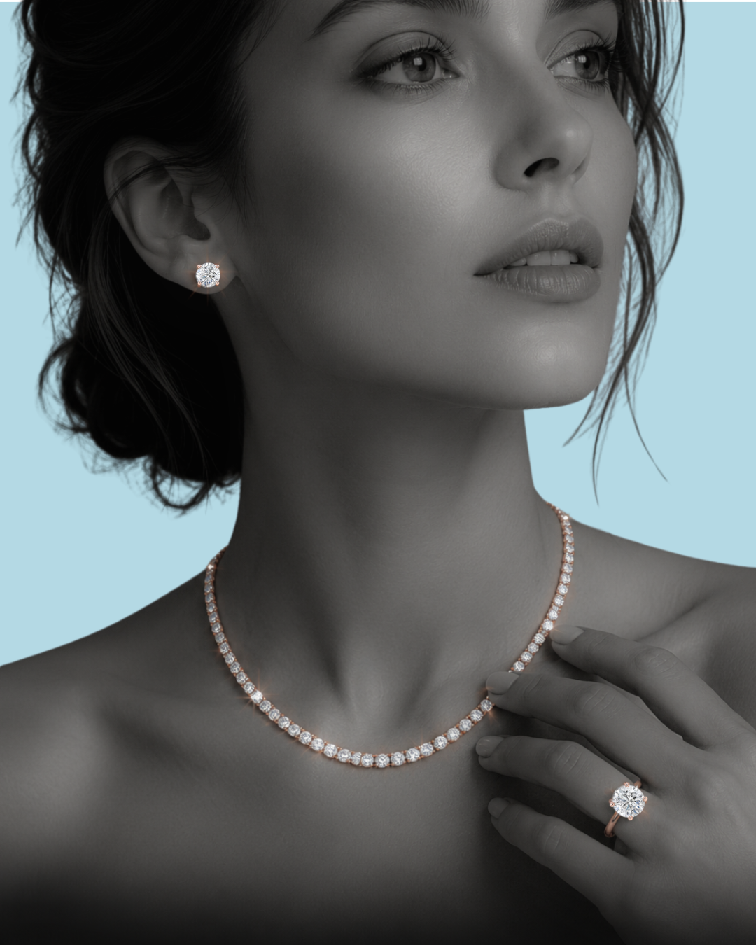 Model wearing Venturant diamond jewelry