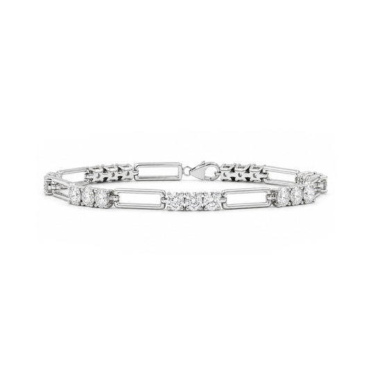 Venturant Lab Grown Diamond (F/VS+) 5.00 carat Round cut Sterling Silver Link Bracelet - Sterling Silver