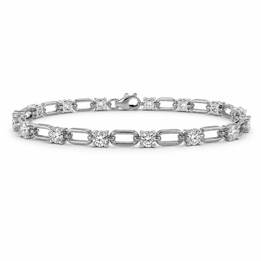 Venturant Lab Grown Diamond (F/VS+) 3.00 carat Round cut Sterling Silver Link Bracelet - Sterling Silver | Gold over Silver
