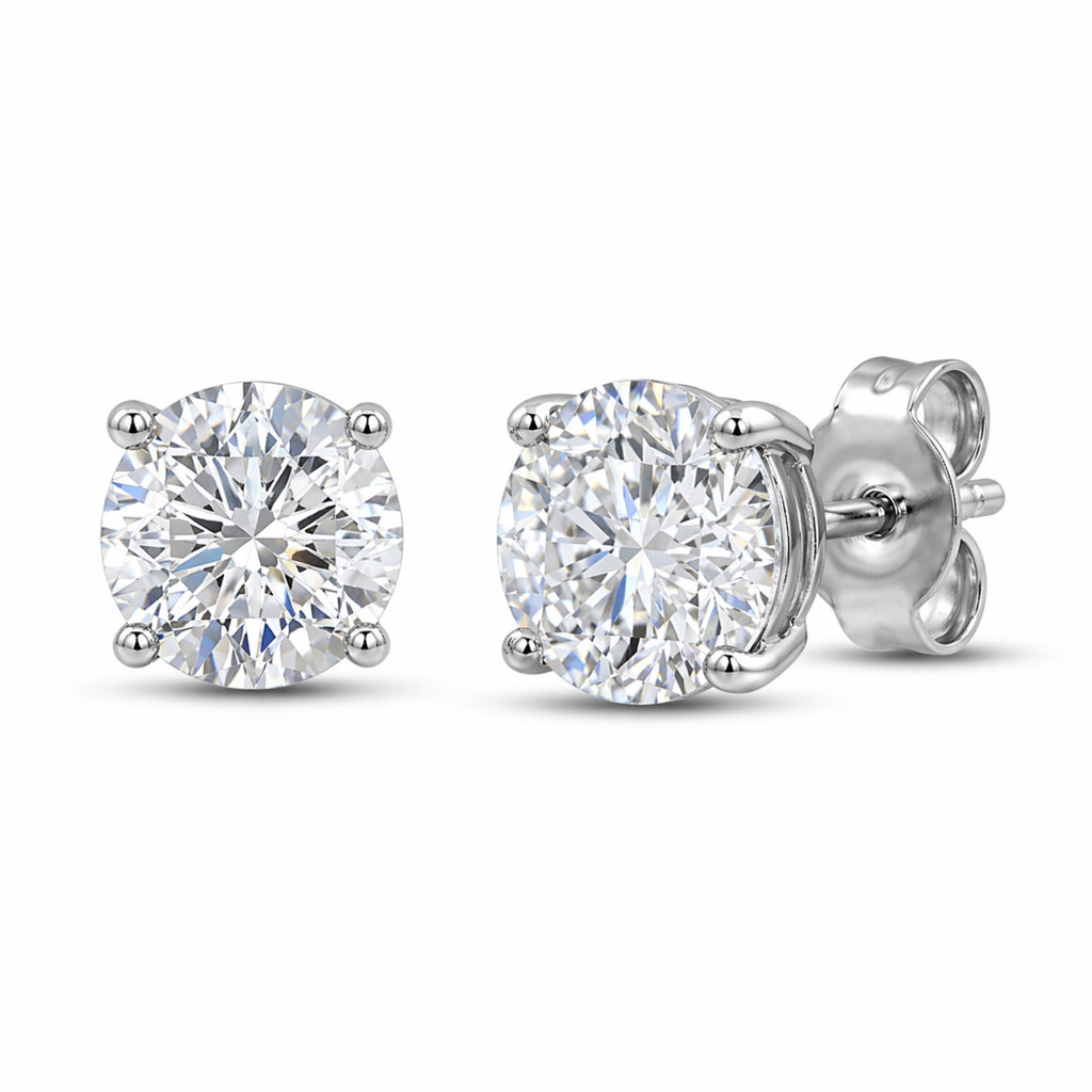 Venturant 3.00-6.00 Carat T.W. Round-cut Lab Grown Diamond (F/VS+) 14K Gold Stud Earrings with Double Notch Post & Pushback