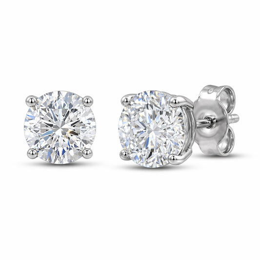 3.00-6.00 Carat T.W. Round-cut Lab Grown Diamond (F/VS+) 14K Gold Stud Earrings with Double Notch Post & Pushback
