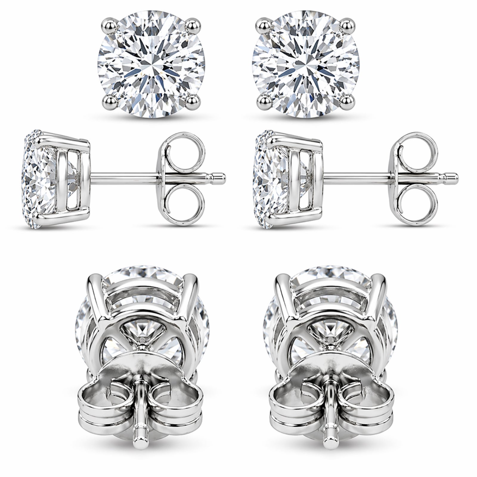 Venturant 3.00-6.00 Carat T.W. Round-cut Lab Grown Diamond (F/VS+) 14K Gold Stud Earrings with Double Notch Post & Pushback