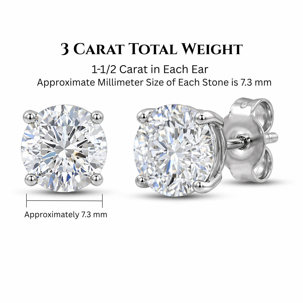 Venturant 3.00-6.00 Carat T.W. Round-cut Lab Grown Diamond (F/VS+) 14K Gold Stud Earrings with Double Notch Post & Pushback