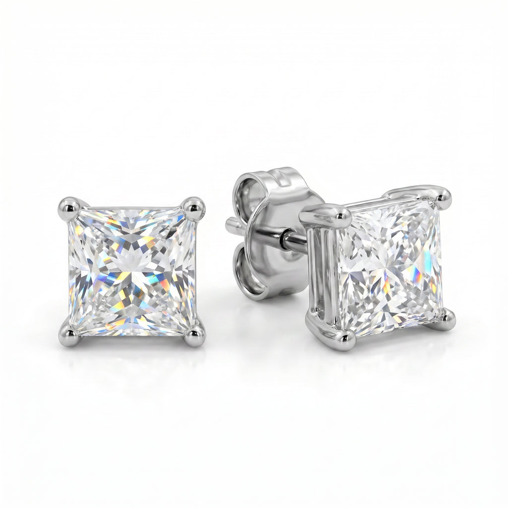 Venturant 3.00-6.00 Carat T.W. Princess-cut Lab Grown Diamond (F/VS+) 14K Gold Stud Earrings with Double Notch Post & Pushback