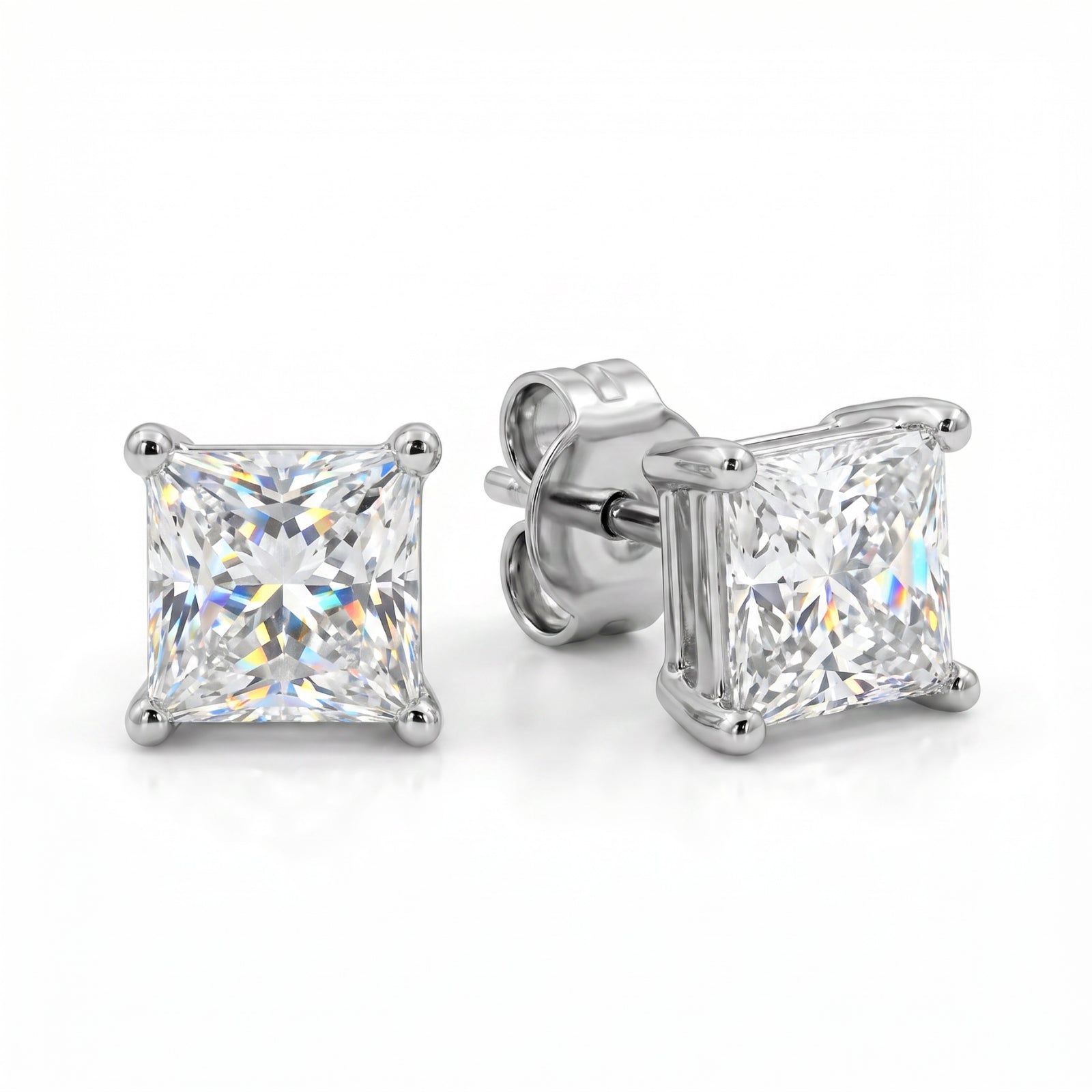 Venturant 3.00-6.00 Carat T.W. Princess-cut Lab Grown Diamond (F/VS+) 14K Gold Stud Earrings with Double Notch Post & Pushback