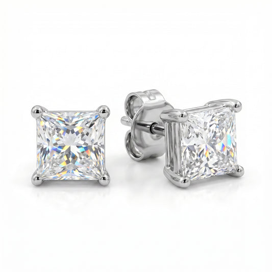 3.00-6.00 Carat T.W. Princess-cut Lab Grown Diamond (F/VS+) 14K Gold Stud Earrings with Double Notch Post & Pushback