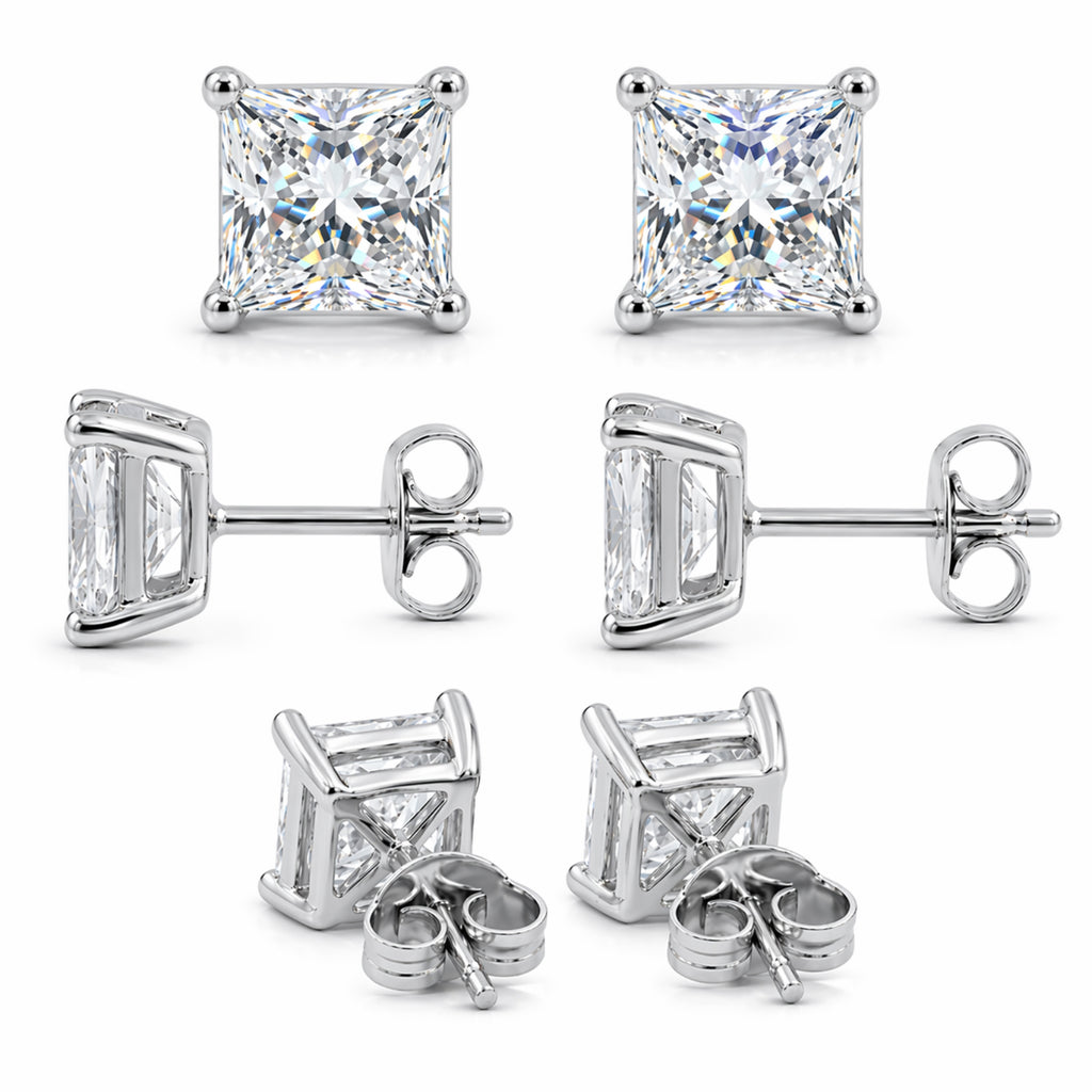 Venturant 3.00-6.00 Carat T.W. Princess-cut Lab Grown Diamond (F/VS+) 14K Gold Stud Earrings with Double Notch Post & Pushback