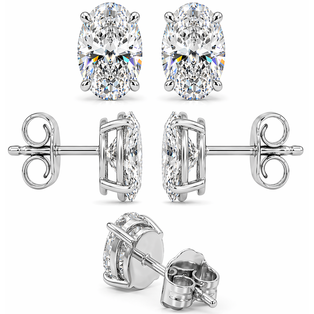 Venturant 1.00 - 3.00 Carat T.W. Oval-cut Lab Grown Diamond (F/VS+) Stud Earrings with Double Notch Post & Pushback