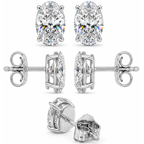 Venturant 1.00 - 3.00 Carat T.W. Oval-cut Lab Grown Diamond (F/VS+) Stud Earrings with Double Notch Post & Pushback