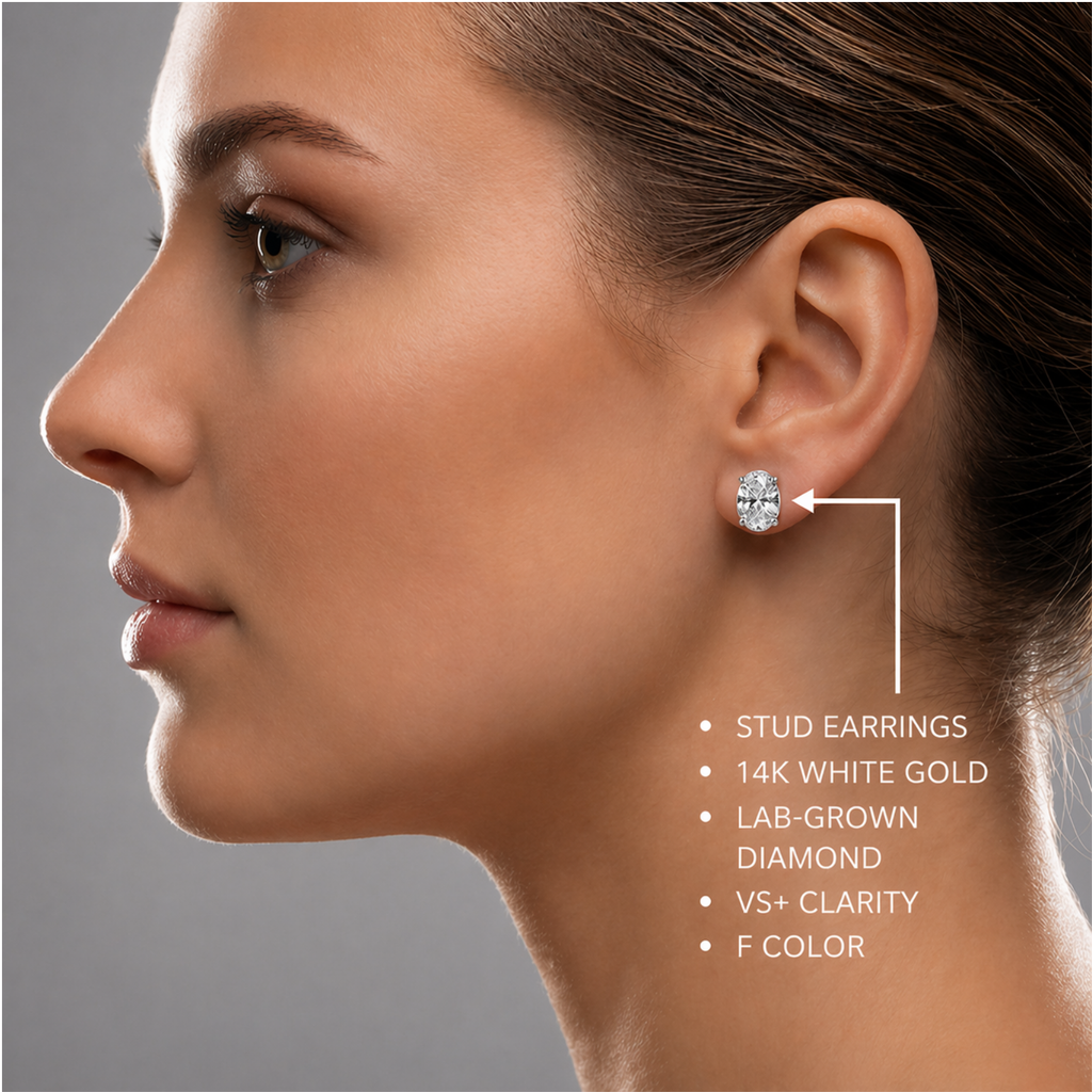 Venturant 1.00 - 3.00 Carat T.W. Oval-cut Lab Grown Diamond (F/VS+) Stud Earrings with Double Notch Post & Pushback
