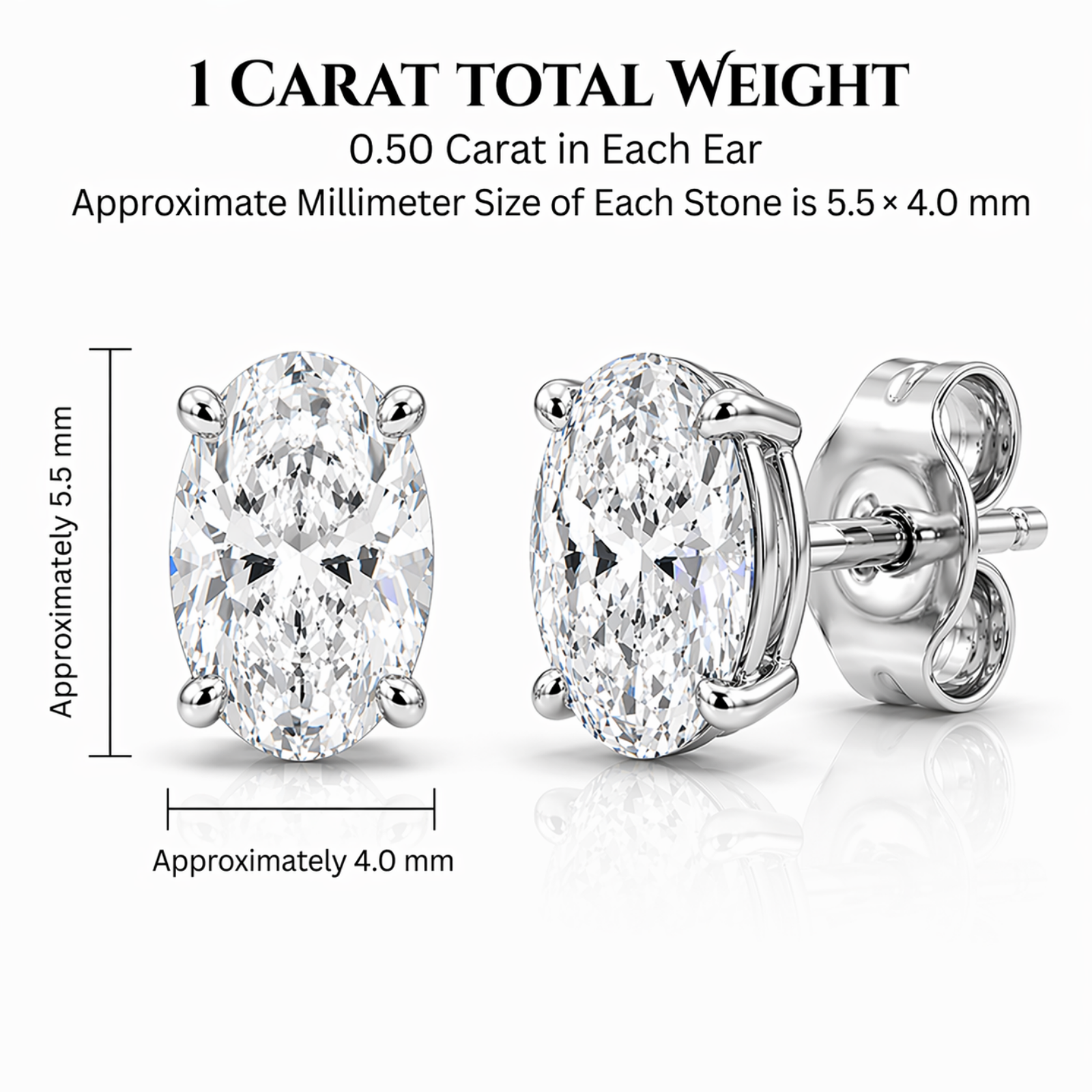 Venturant 1.00 - 3.00 Carat T.W. Oval-cut Lab Grown Diamond (F/VS+) Stud Earrings with Double Notch Post & Pushback