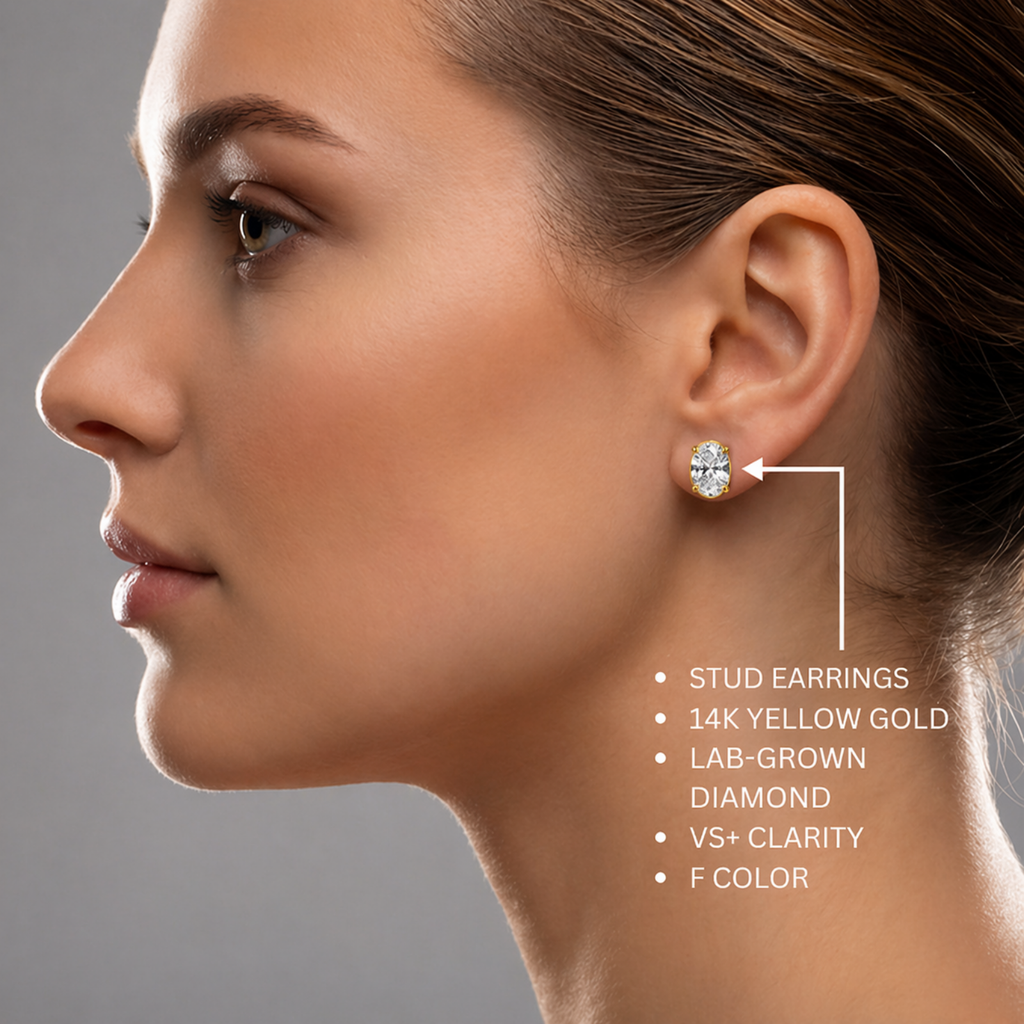 Venturant 1.00 - 3.00 Carat T.W. Oval-cut Lab Grown Diamond (F/VS+) Stud Earrings with Double Notch Post & Pushback