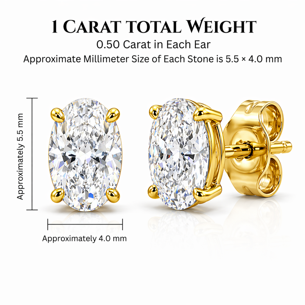Venturant 1.00 - 3.00 Carat T.W. Oval-cut Lab Grown Diamond (F/VS+) Stud Earrings with Double Notch Post & Pushback