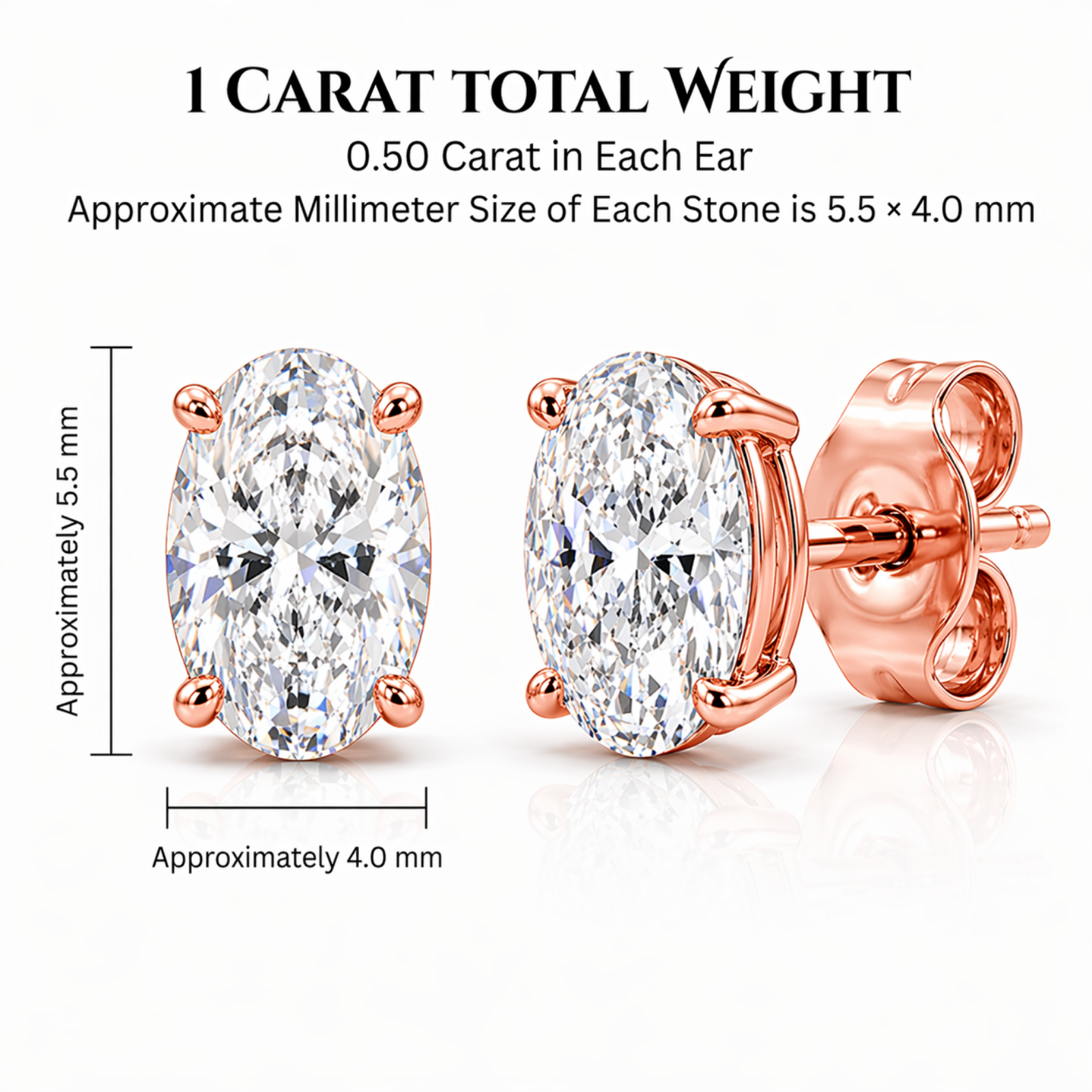 Venturant 1.00 - 3.00 Carat T.W. Oval-cut Lab Grown Diamond (F/VS+) Stud Earrings with Double Notch Post & Pushback
