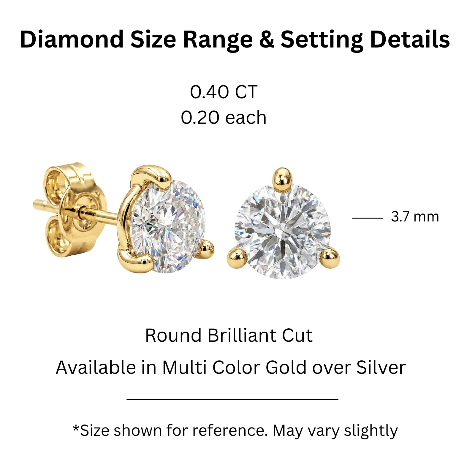 Venturant Lab Grown Diamond (F/VS+) 3/8 carat Round cut Gold over Silver Stud Earrings