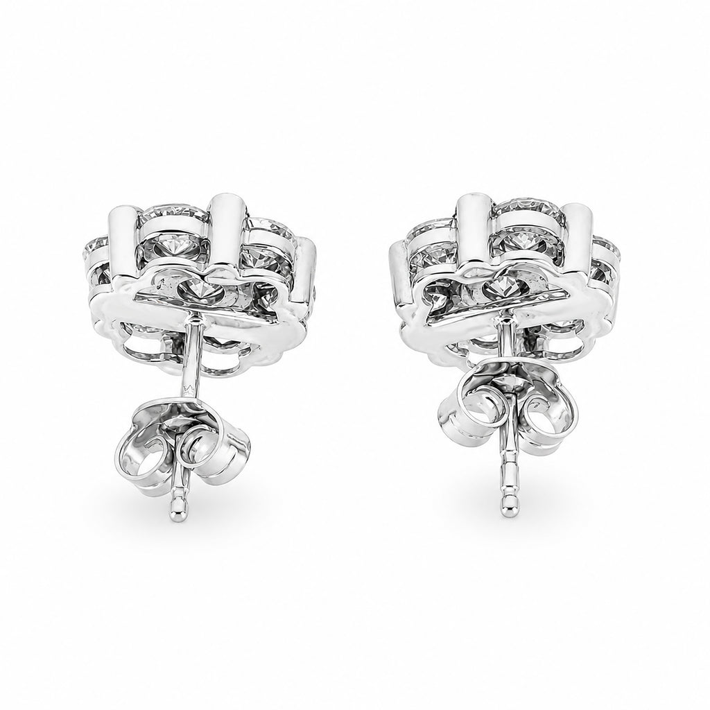 Venturant Lab Grown Diamond (F/VS+) 3.00 carat Round cut Sterling Silver Cluster Earrings - Sterling Silver | Gold over Silver