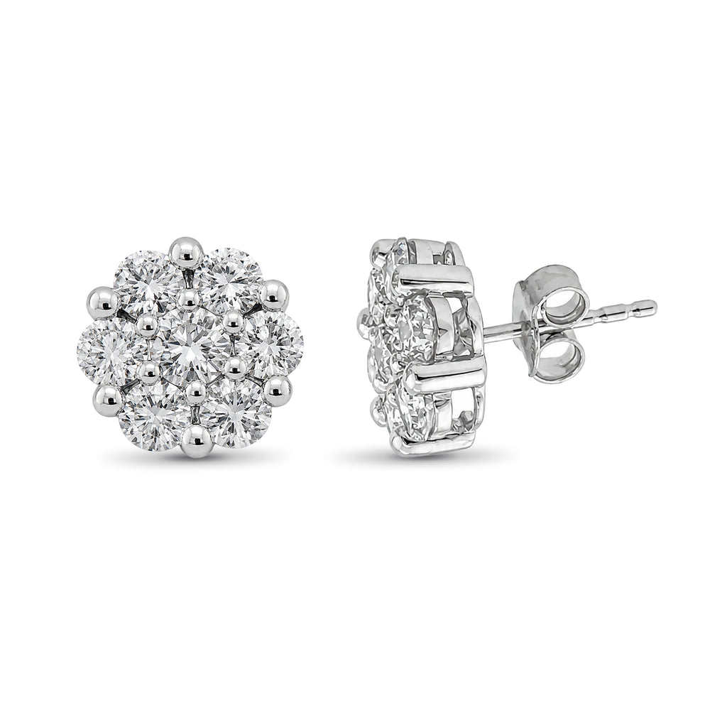 Venturant Lab Grown Diamond (F/VS+) 3.00 carat Round cut Sterling Silver Cluster Earrings - Sterling Silver | Gold over Silver