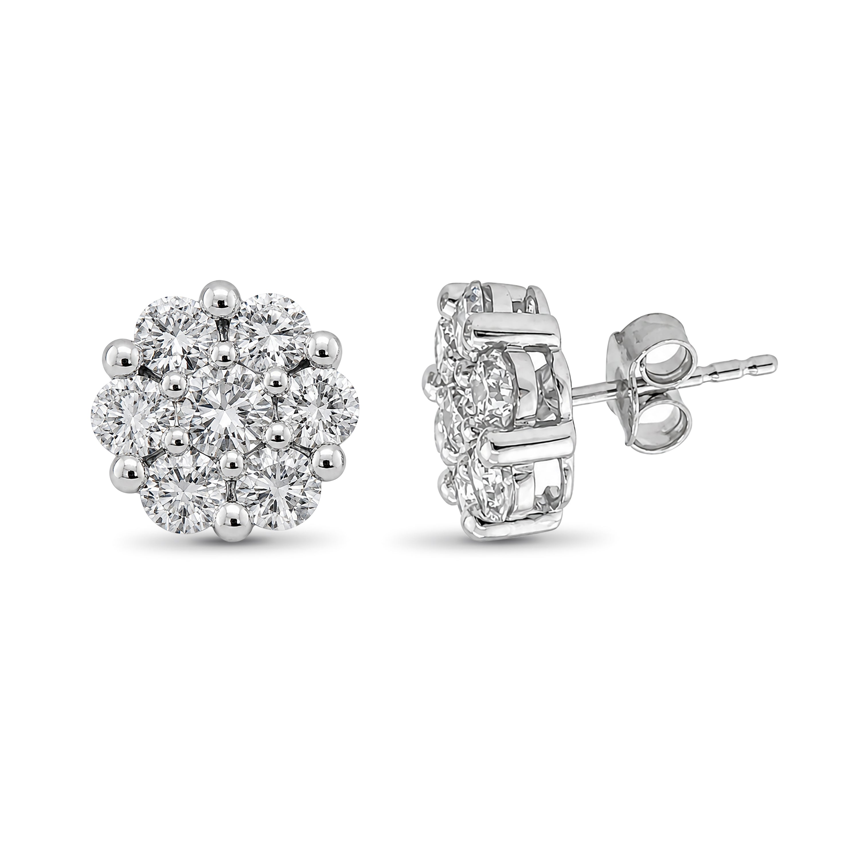 Venturant Lab Grown Diamond (F/VS+) 3.00 carat Round cut Sterling Silver Cluster Earrings - Sterling Silver | Gold over Silver