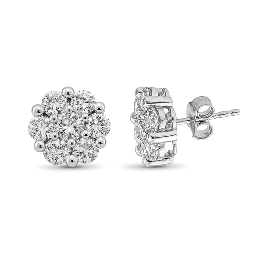 Venturant Lab Grown Diamond (F/VS+) 3.00 carat Round cut Sterling Silver Cluster Earrings - Sterling Silver | Gold over Silver