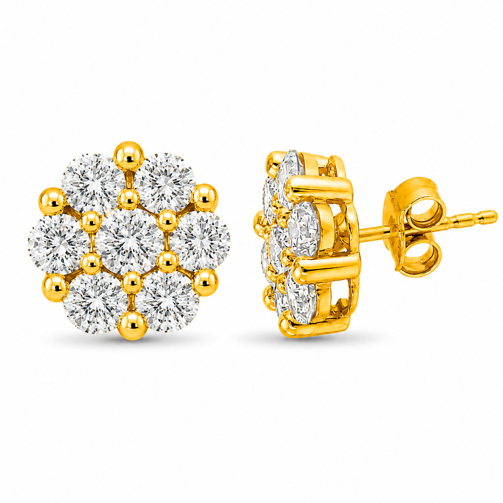 Venturant Lab Grown Diamond (F/VS+) 3.00 carat Round cut Sterling Silver Cluster Earrings - Sterling Silver | Gold over Silver