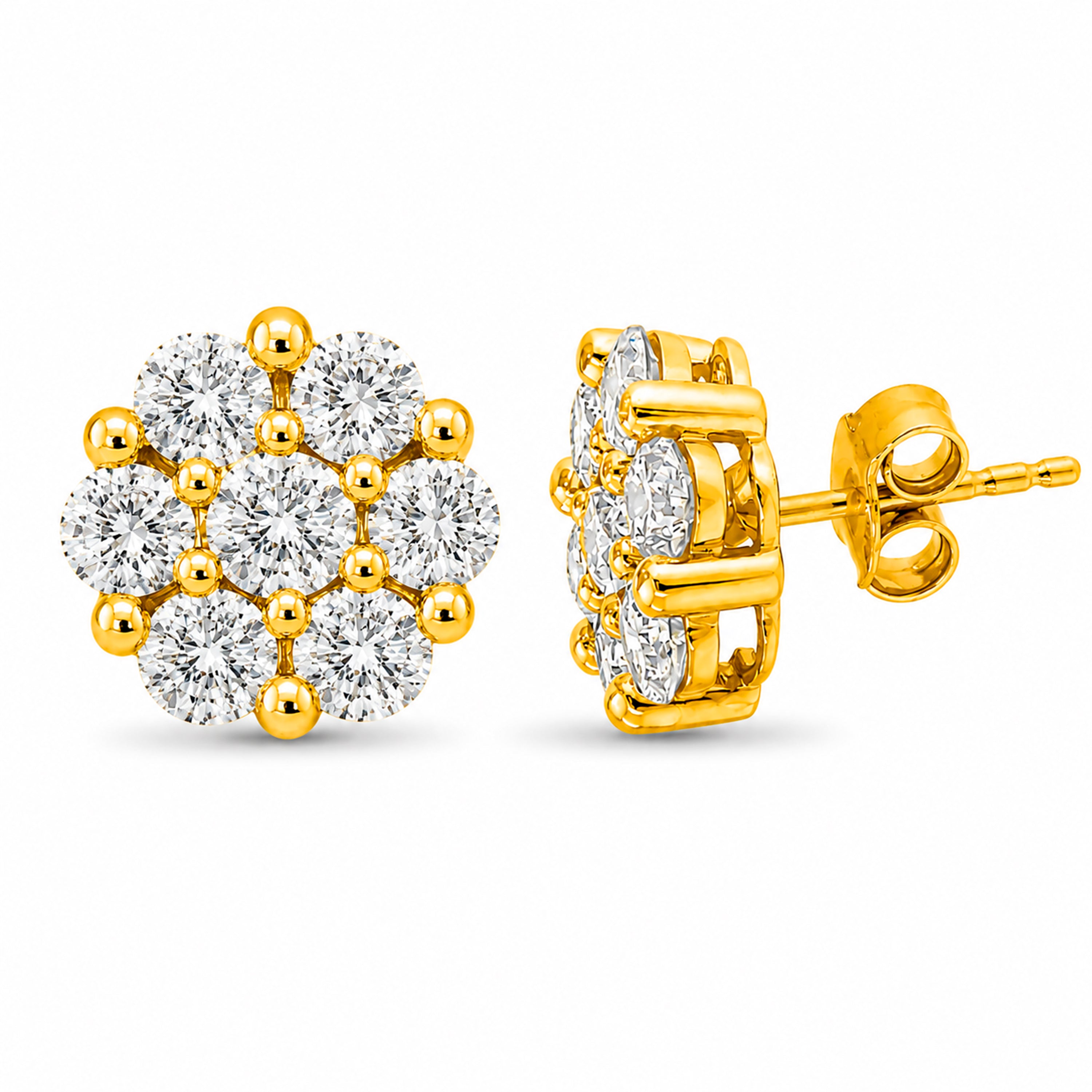Venturant Lab Grown Diamond (F/VS+) 3.00 carat Round cut Sterling Silver Cluster Earrings - Sterling Silver | Gold over Silver