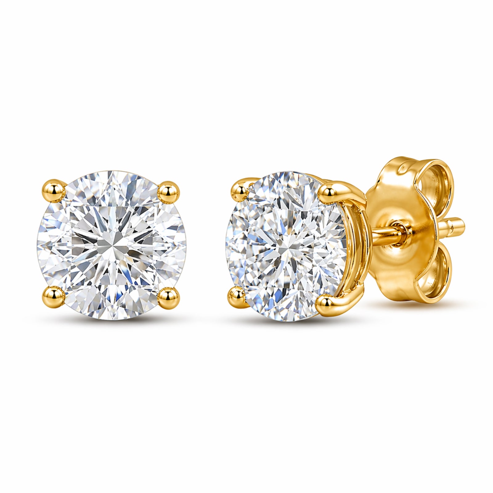 Venturant 3.00-6.00 Carat T.W. Round-cut Lab Grown Diamond (F/VS+) 14K Gold Stud Earrings with Double Notch Post & Pushback