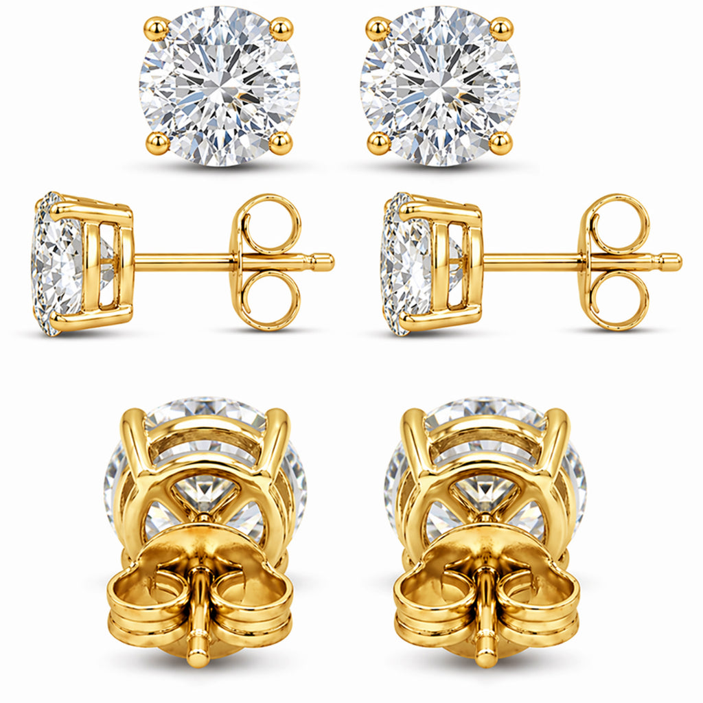 Venturant 3.00-6.00 Carat T.W. Round-cut Lab Grown Diamond (F/VS+) 14K Gold Stud Earrings with Double Notch Post & Pushback