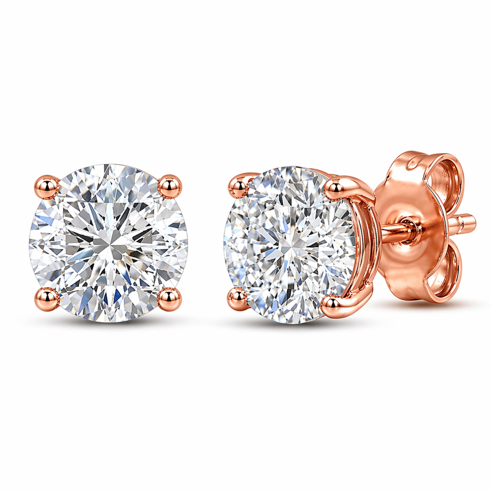 Venturant 3.00-6.00 Carat T.W. Round-cut Lab Grown Diamond (F/VS+) 14K Gold Stud Earrings with Double Notch Post & Pushback