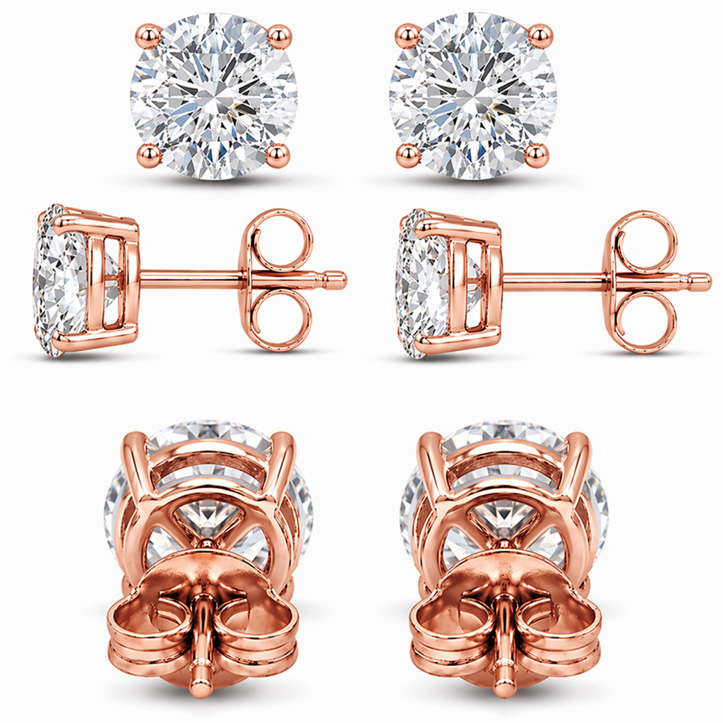 Venturant 3.00-6.00 Carat T.W. Round-cut Lab Grown Diamond (F/VS+) 14K Gold Stud Earrings with Double Notch Post & Pushback