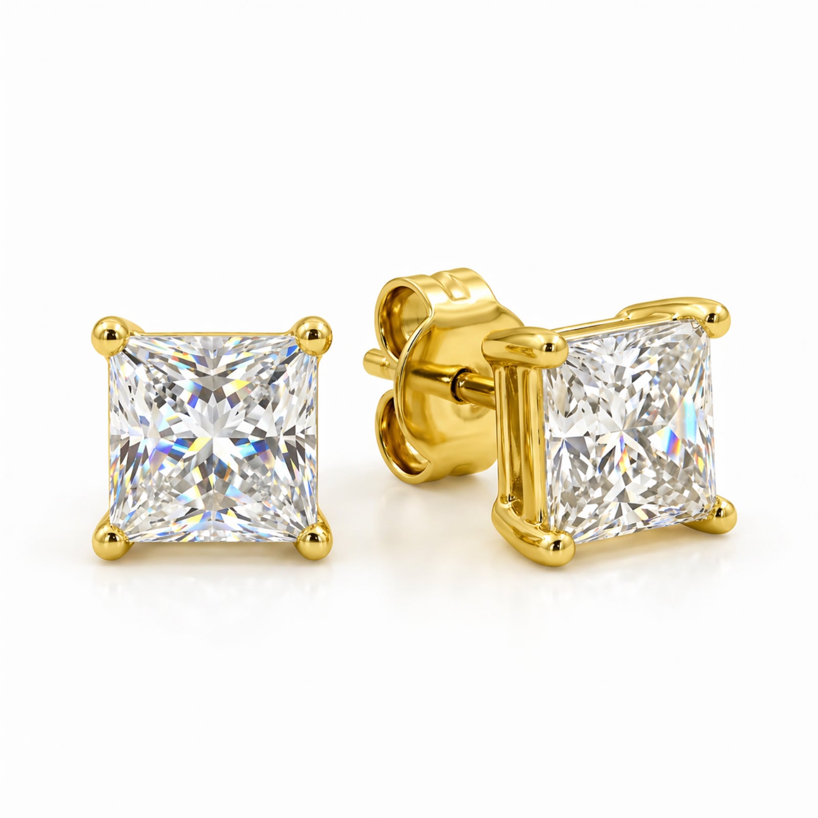 Venturant 3.00-6.00 Carat T.W. Princess-cut Lab Grown Diamond (F/VS+) 14K Gold Stud Earrings with Double Notch Post & Pushback