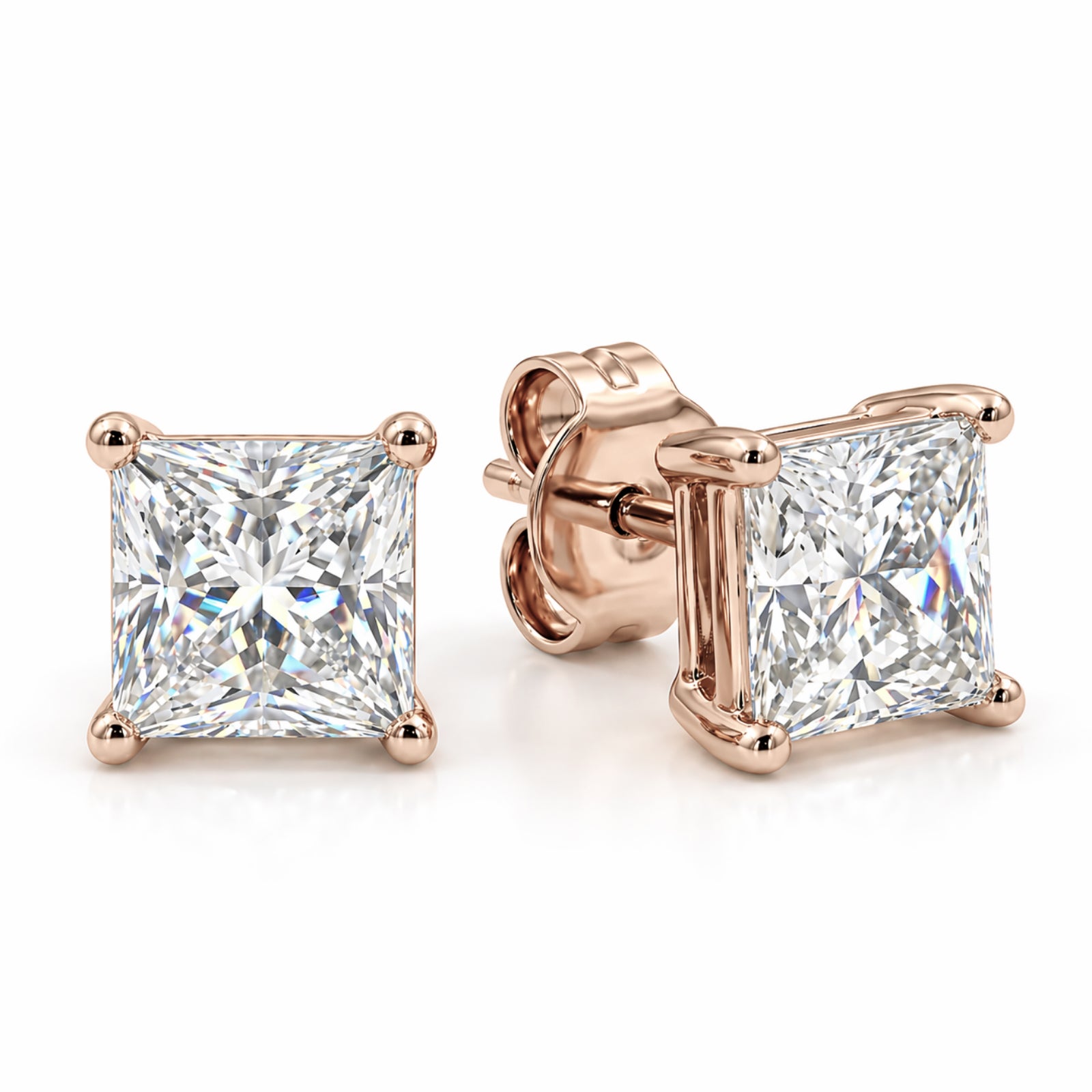 Venturant 3.00-6.00 Carat T.W. Princess-cut Lab Grown Diamond (F/VS+) 14K Gold Stud Earrings with Double Notch Post & Pushback