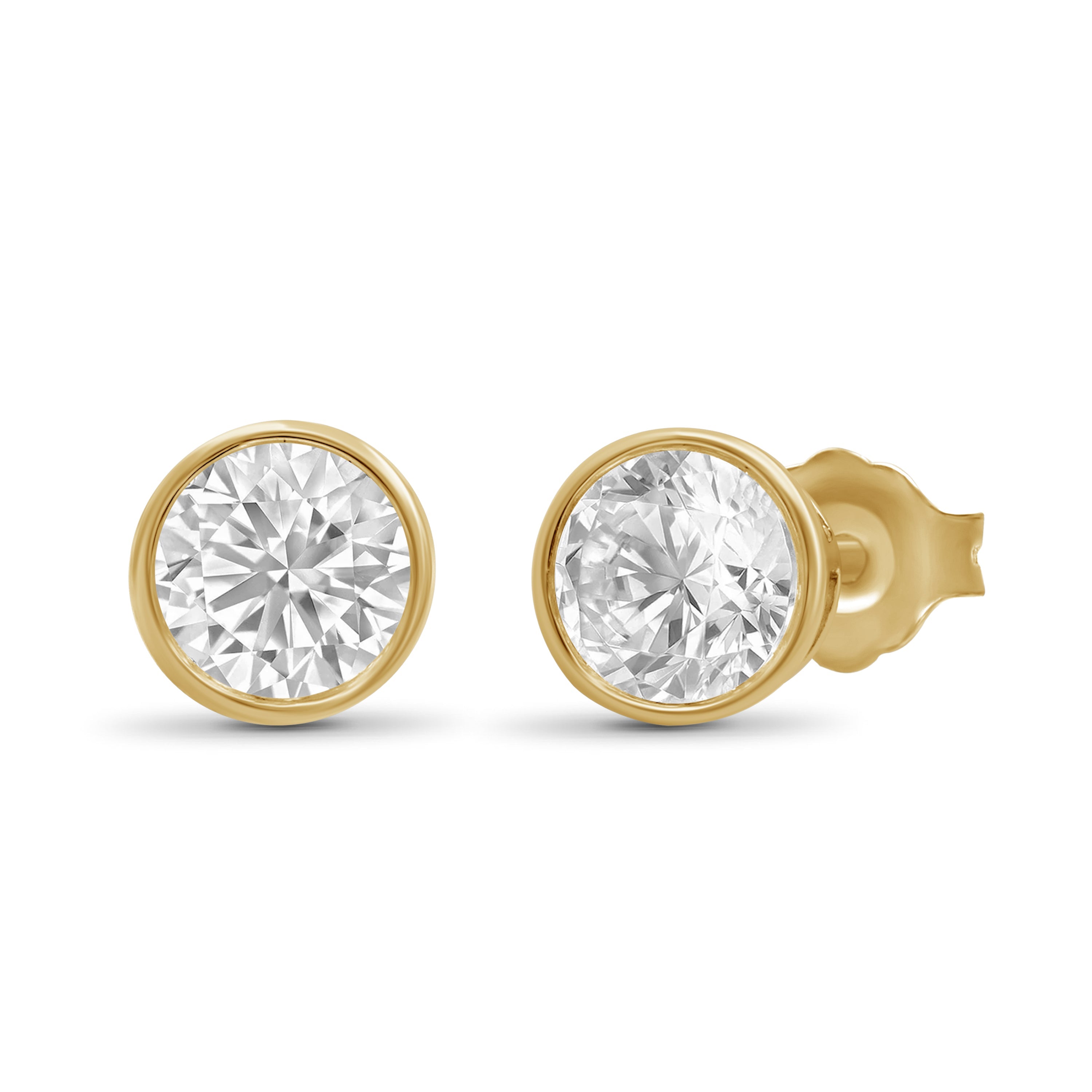 Venturant 0.50-3.00 Carat T.W. Round-cut Lab Grown Diamond (F/VS+) 14K Gold Bezel set Stud Earrings with Double Notch Post & Pushback