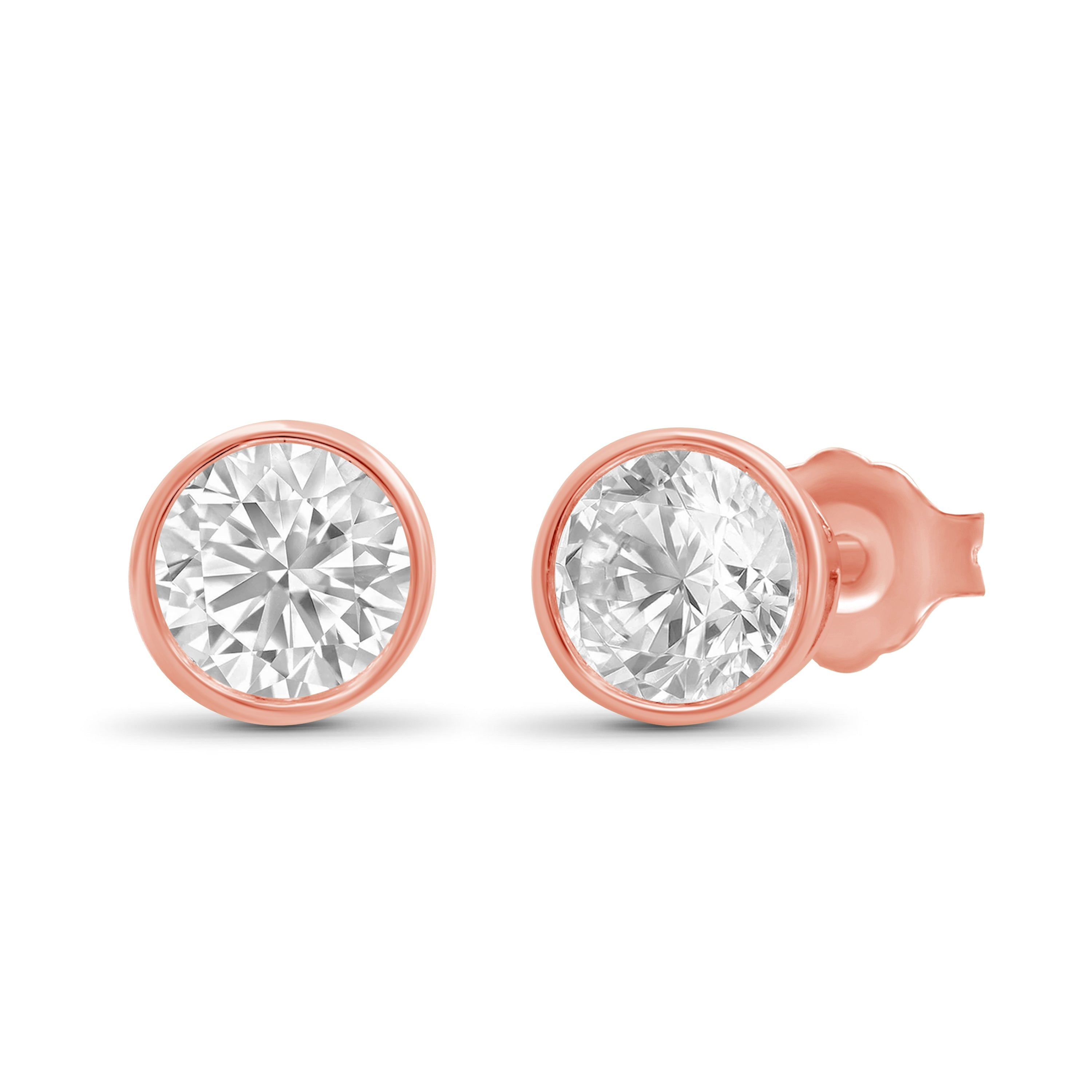 Venturant 0.50-3.00 Carat T.W. Round-cut Lab Grown Diamond (F/VS+) 14K Gold Bezel set Stud Earrings with Double Notch Post & Pushback