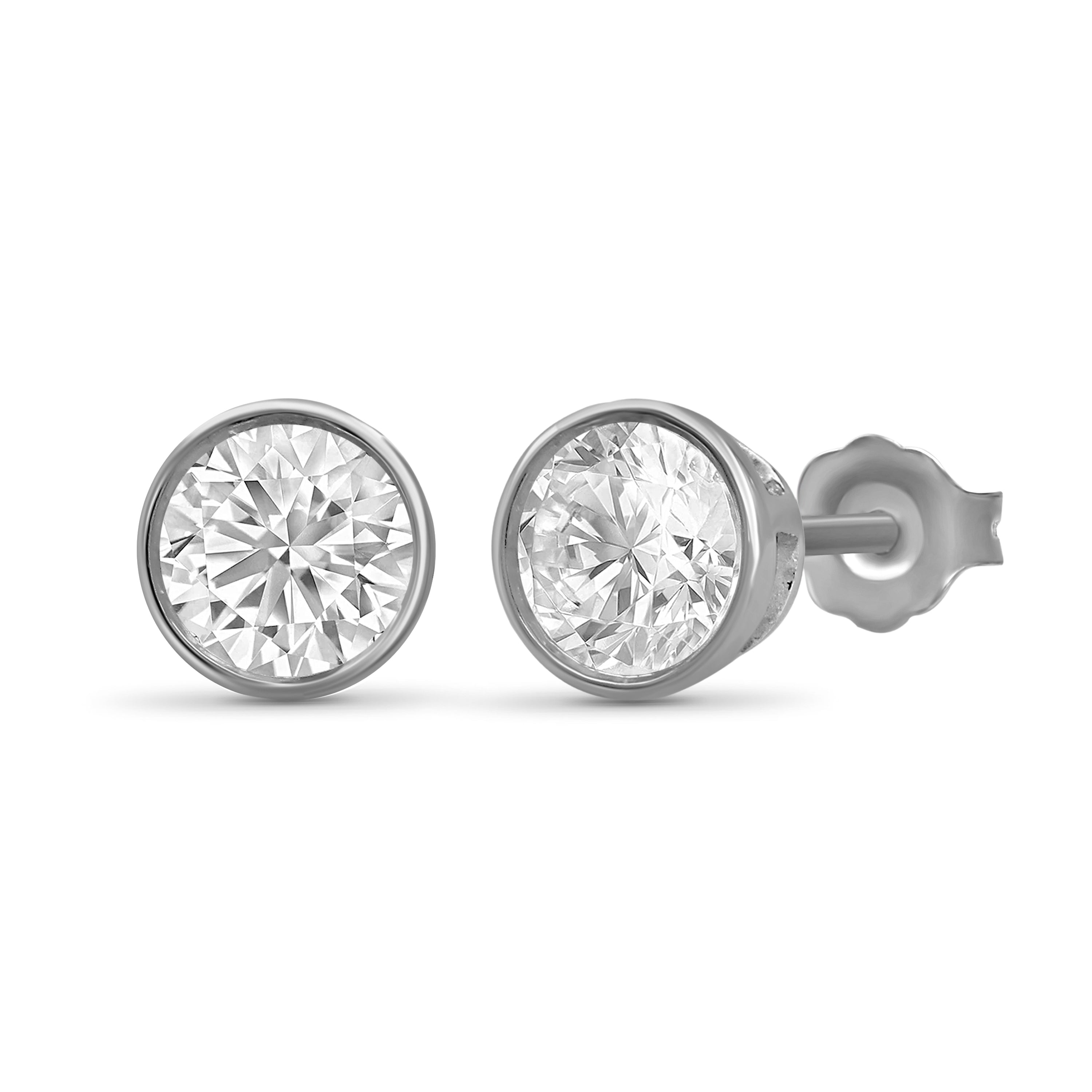 Venturant 0.50-3.00 Carat T.W. Round-cut Lab Grown Diamond (F/VS+) 14K Gold Bezel set Stud Earrings with Double Notch Post & Pushback