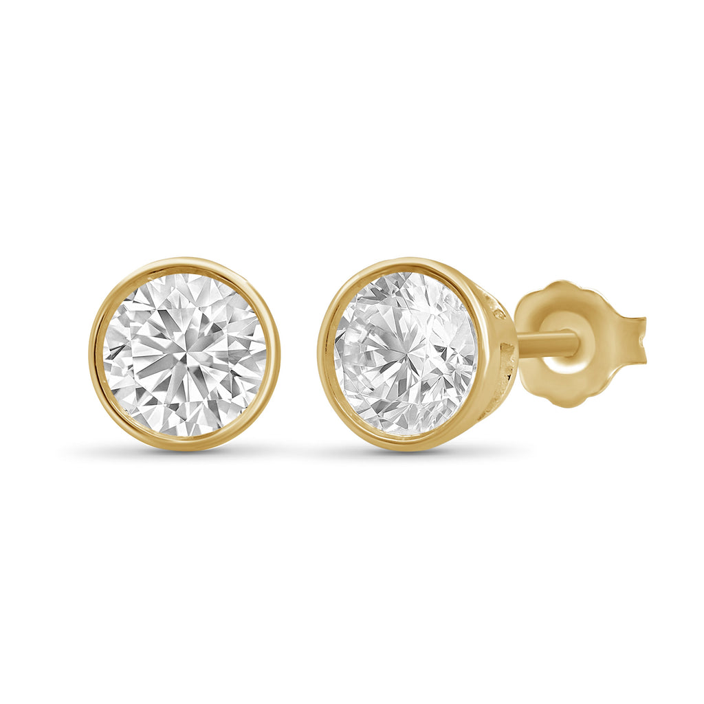 Venturant 0.50-3.00 Carat T.W. Round-cut Lab Grown Diamond (F/VS+) 14K Gold Bezel set Stud Earrings with Double Notch Post & Pushback