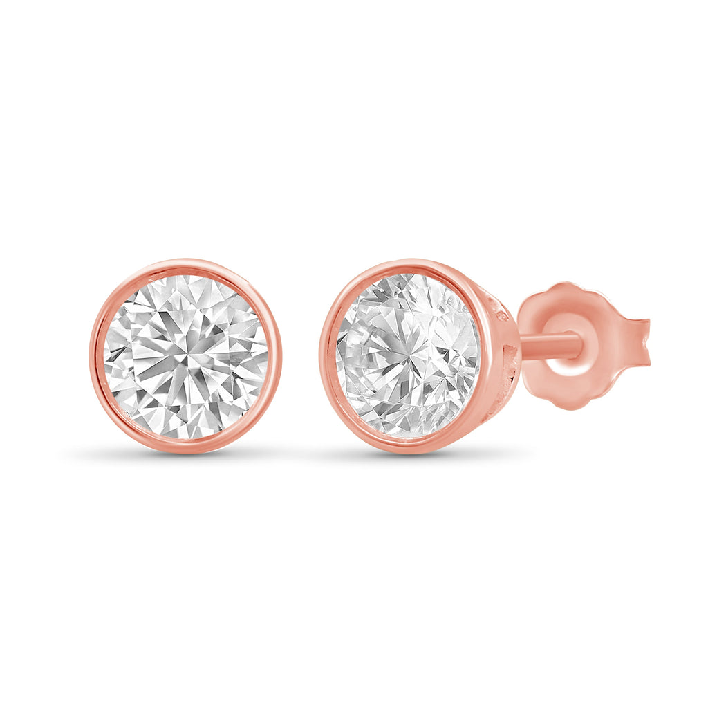 Venturant 0.50-3.00 Carat T.W. Round-cut Lab Grown Diamond (F/VS+) 14K Gold Bezel set Stud Earrings with Double Notch Post & Pushback