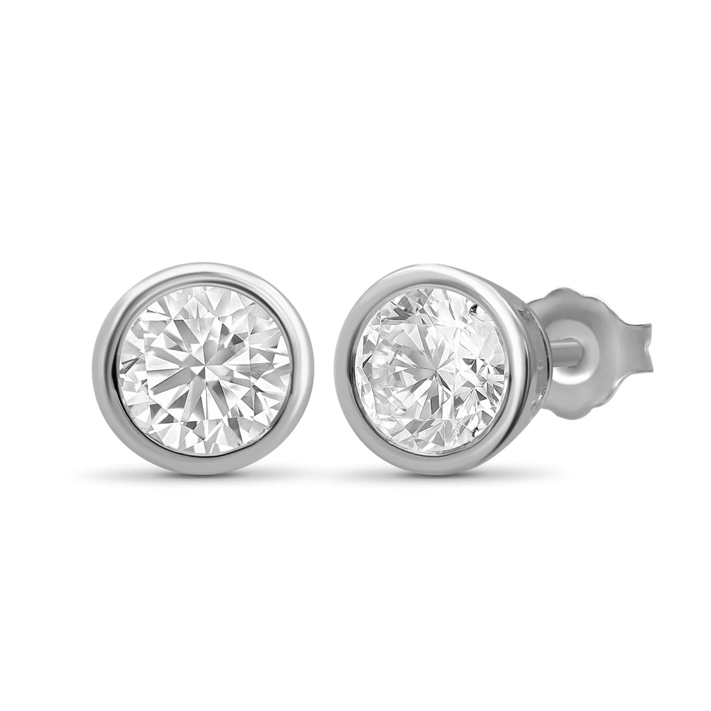 Venturant 0.50-3.00 Carat T.W. Round-cut Lab Grown Diamond (F/VS+) 14K Gold Bezel set Stud Earrings with Double Notch Post & Pushback