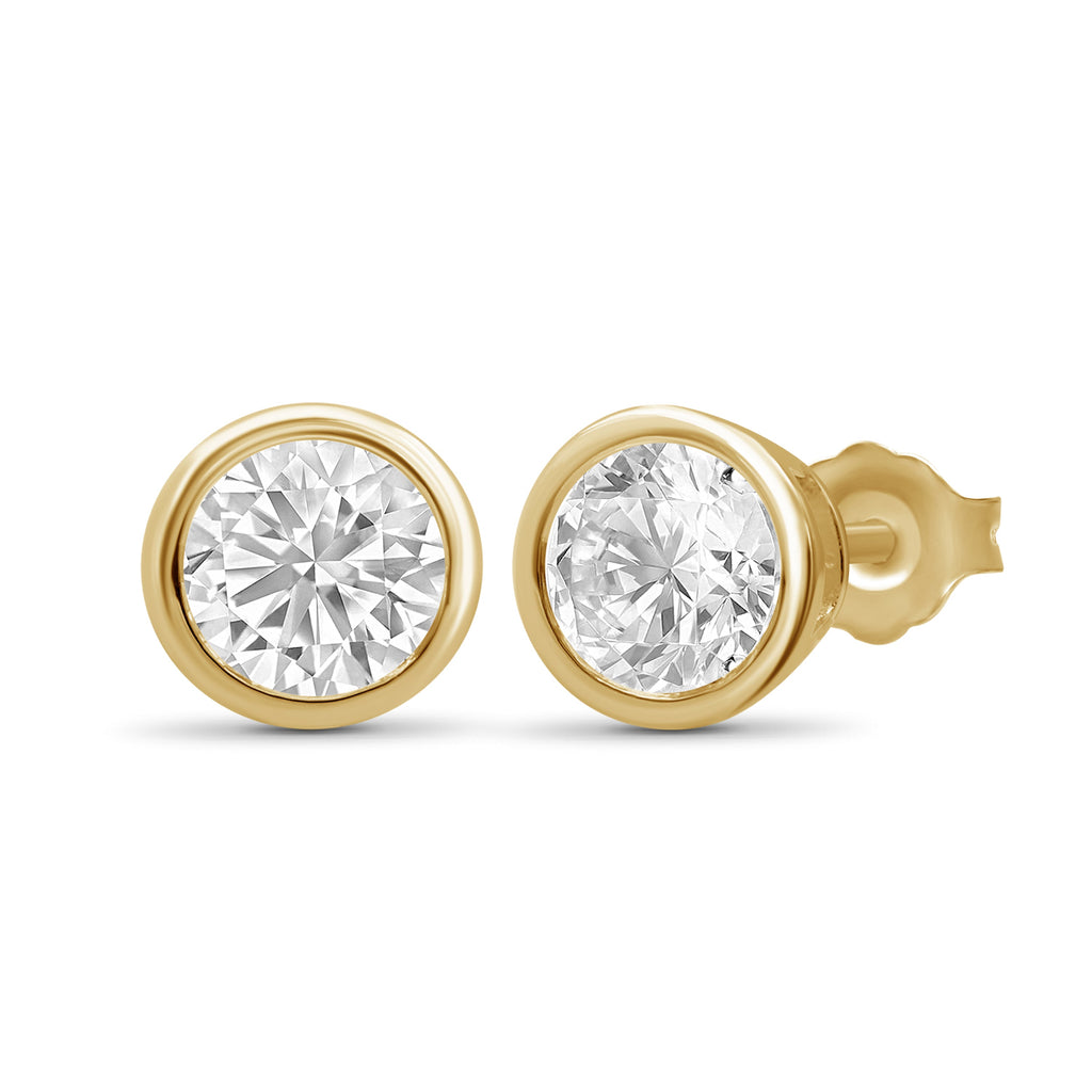 Venturant 0.50-3.00 Carat T.W. Round-cut Lab Grown Diamond (F/VS+) 14K Gold Bezel set Stud Earrings with Double Notch Post & Pushback
