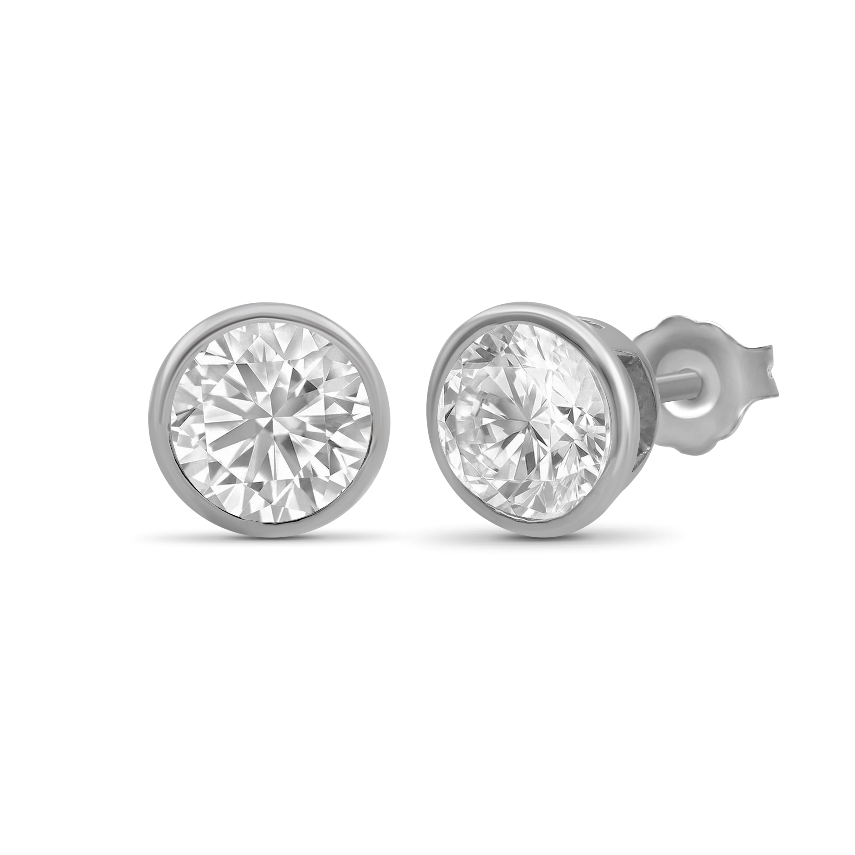 Venturant 0.50-3.00 Carat T.W. Round-cut Lab Grown Diamond (F/VS+) 14K Gold Bezel set Stud Earrings with Double Notch Post & Pushback